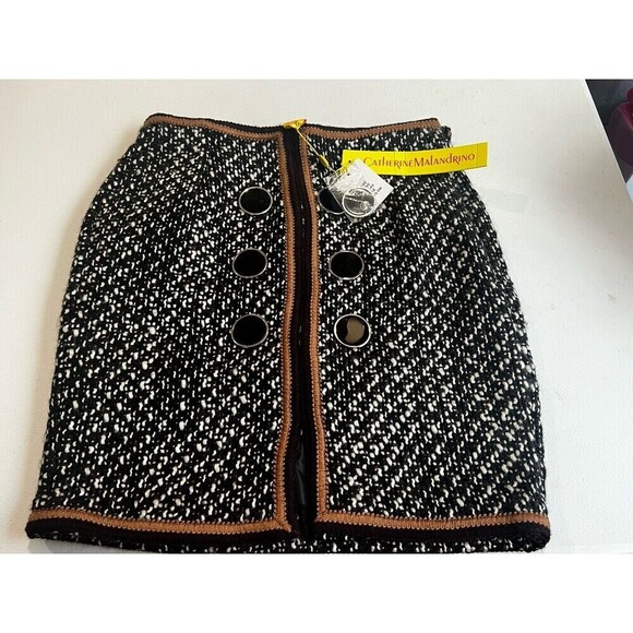 $198 NWT CATHERINE MALANDRINO  Size 2 WOOL PENCIL SKIRT BLACK/IVORY/MOCHA - Picture 3 of 10